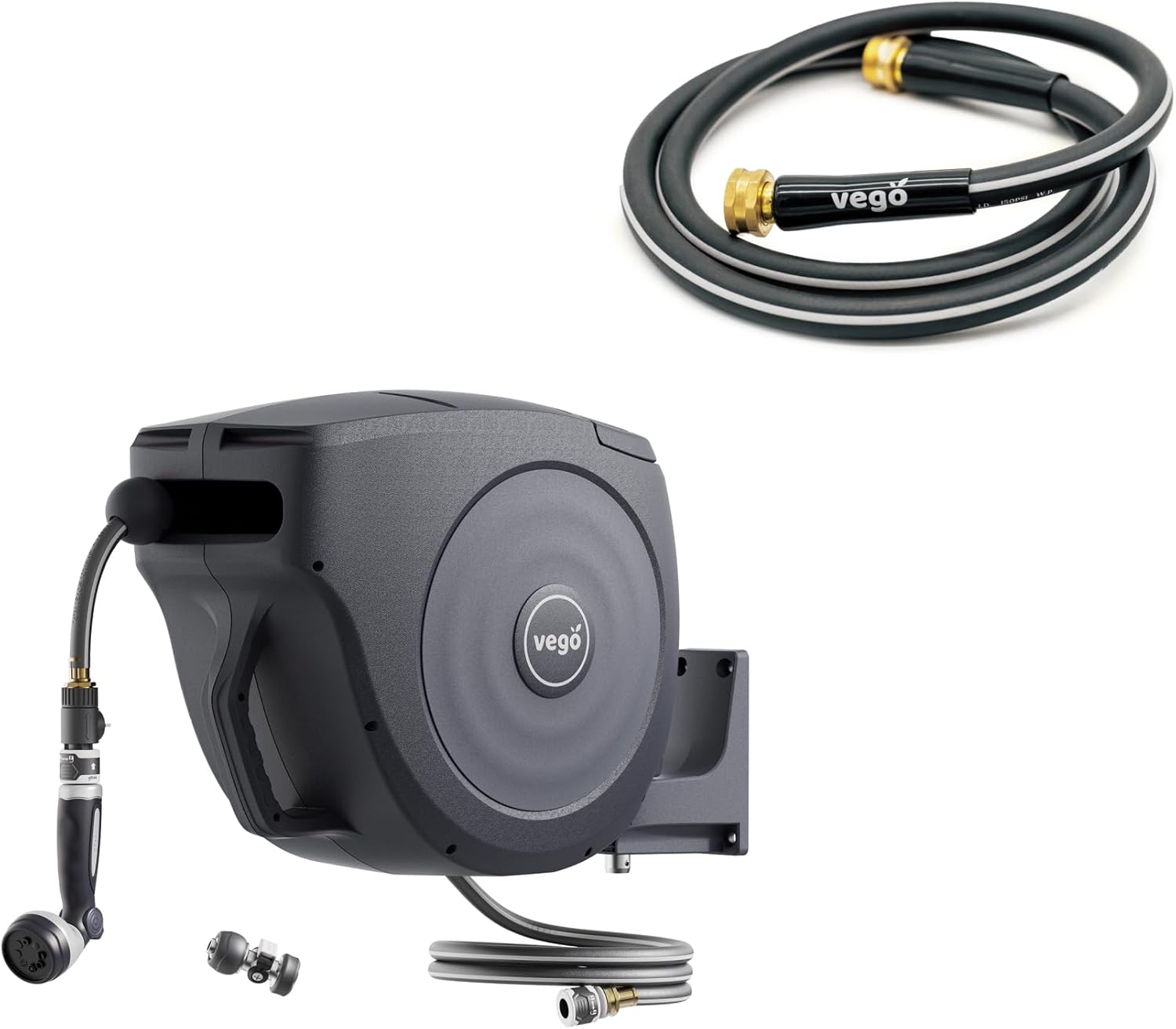 Garden Hose Reel Retractable 1/2" x 130ft with 6ft Leder Hose