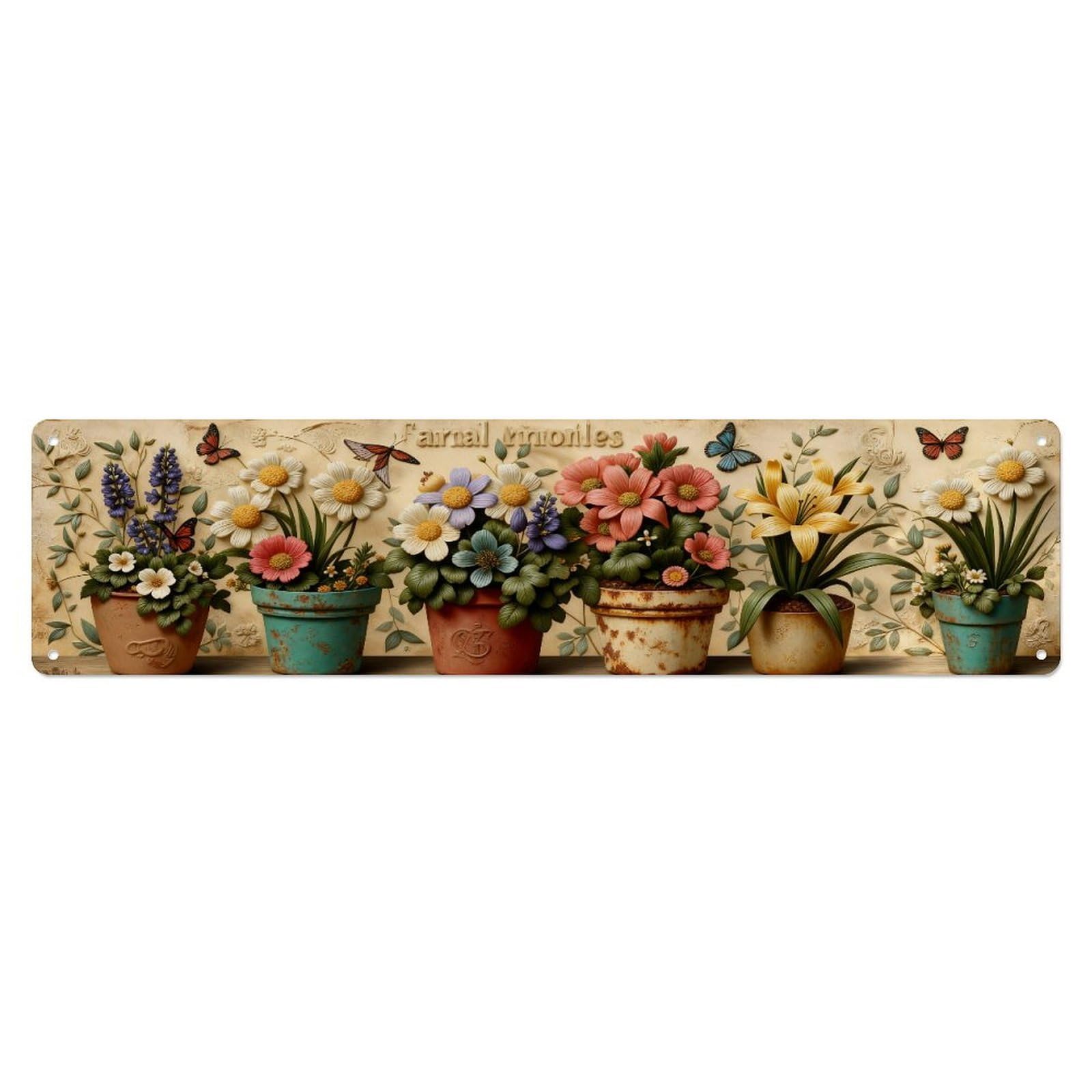 Floral Pots Butterflies Garden Spring Metal Tin Sign Plaque