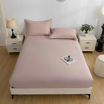 Full 3 Piece Sheet Set Washed Cotton Fitted Bed Sheet Light Pink Fitted Bed Sheet 78.8W x 47.28L Inch