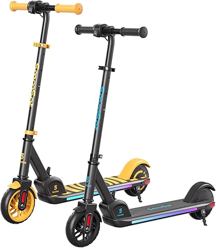 SmooSat Patinete eléctrico para niños a partir de 8 años, luces de arco iris coloridas, 5810 MPH, tiempo de conducción de 60 minutos, pantalla LED,