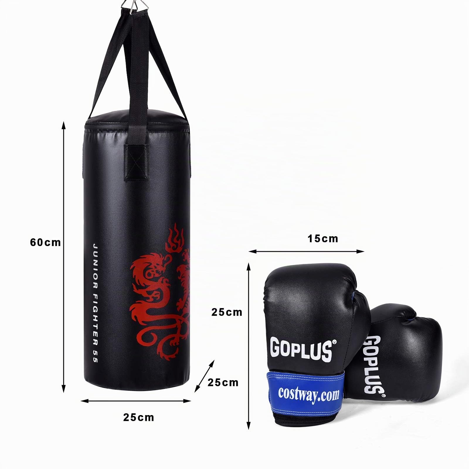 GOPLUS 10 kg Boxsack Set, Kinder Boxset, Boxing Set mit Boxhandschuhe & Springseil, Punching Bag mit Füllung, aus Kunstleder, inkl. Tragetasche & Deckenhalterung, für Kinder und Jugendliche