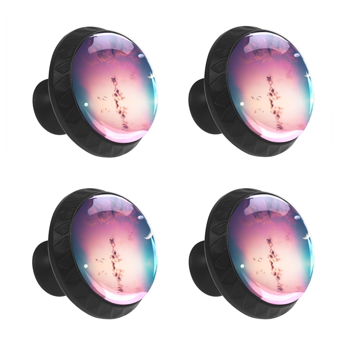 Round Cabinet Knobs for Drawer Pulls 4pcs Crescent Moon Flying Birds Reflection Clouds Decorative Kitchen Cabinet Handles Pulls Cupboard Knobs for Desk Door Bookcase