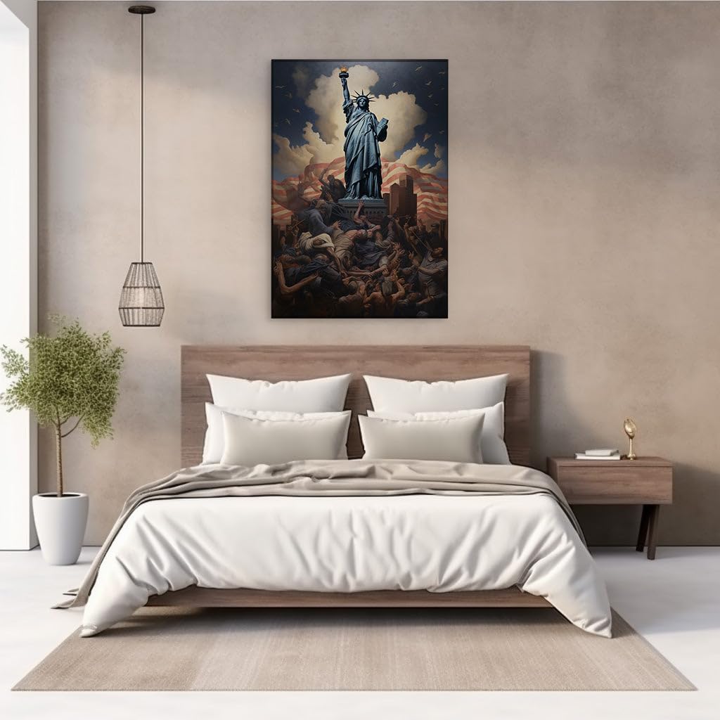 Canvas for Living room. Liberty Amidst Struggle: A Vivid Portrayal of Hope and Desperation, 27 x 18 inch Canvas Wall Art - Contemporary Masterpieces - Modern Home Decor - 69x46 cm (27x18 inch)