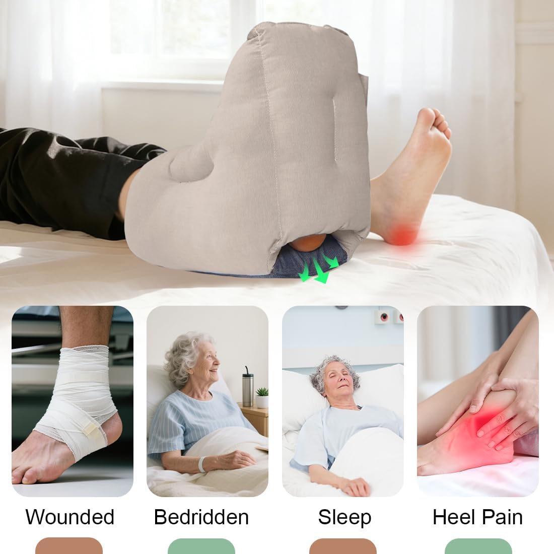 EZ Assistive Heel Protectors for Bed Pressure Sores,Foot Boot Pillow Comfort Cushion for Bedridden Patients Remove Bedsores, Ankle Booties Pad for Ulcer Pain Relief While Sleeping