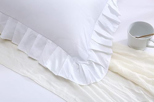 Miniatura 2 de Fundas de almohada con volantes, color blanco, tamaño Queen, 2 unidades, algodón egipcio de 20 x 30 pulgadas, suaves y gruesas