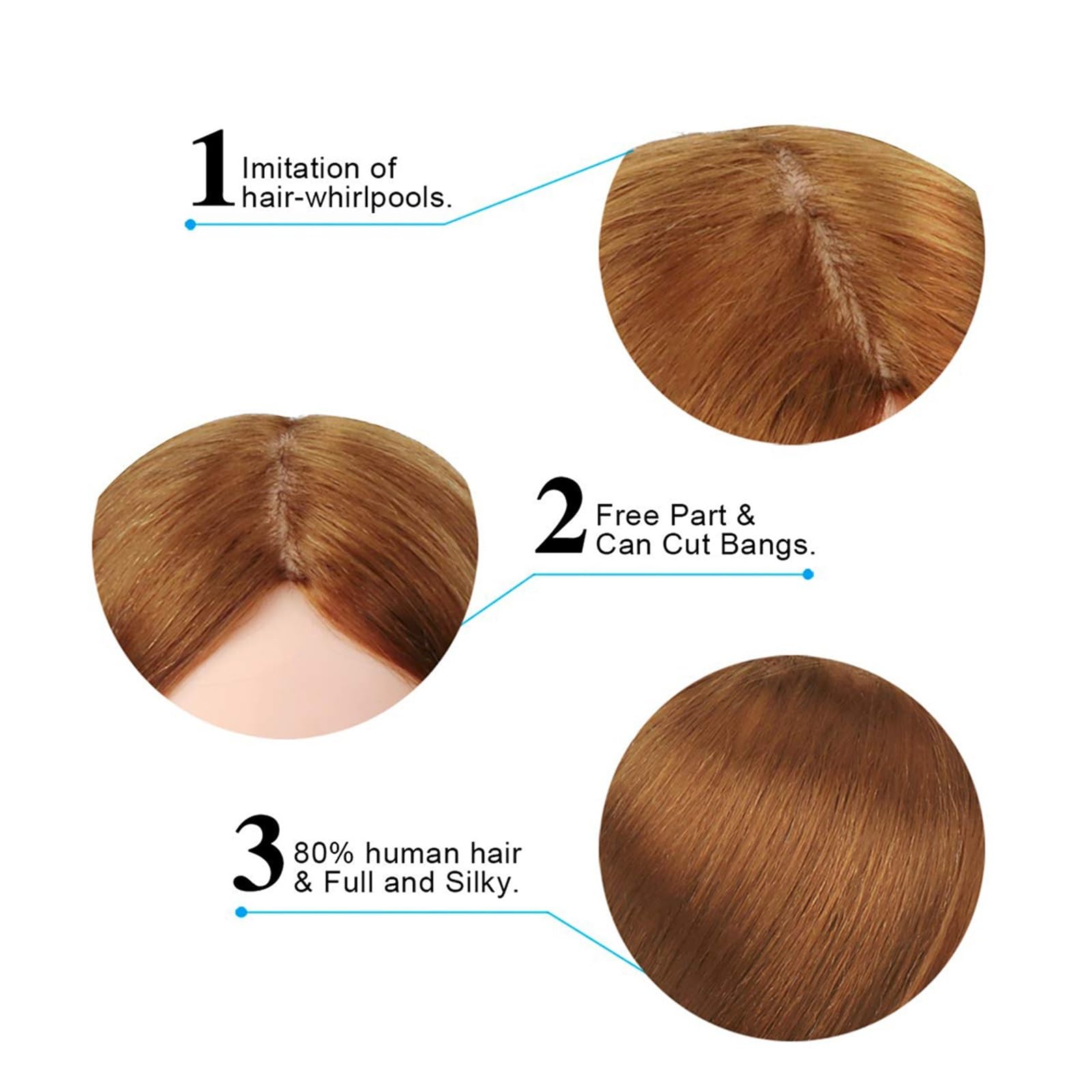Mannequinkopf mit 85% Echthaar, 65 cm Trainingskopf für Flechten, Schneiden und Warmstyling (Light Brown)