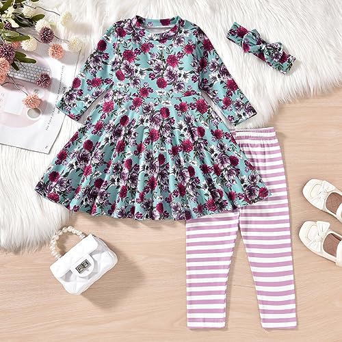 Image of Toddler-Girls-Fall-Clothes-Set Little Girls Highlow Tunic Tops+Leggings Outfit Boutique Clothing
