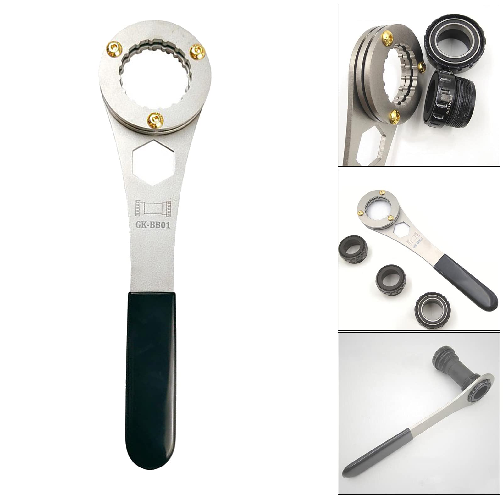 Llave de pedalier de bicicleta de 16 muescas, instalador para BB51 RS500 MT800 BBR60 GXP BB, material de acero, agarre cómodo de mango, llave de triple capa, llave hexagonal Allen de 24 mm