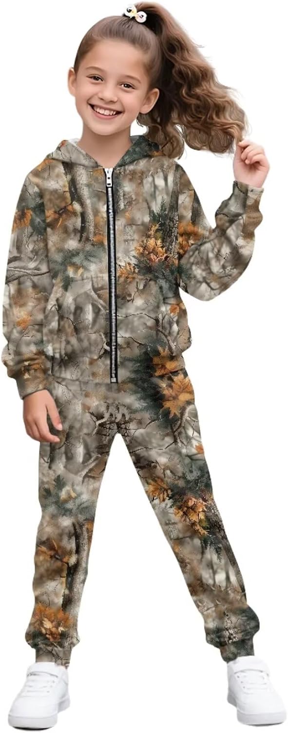 Girls Zip Up Jackets Fall Tracksuit Girls Dance Wear Sets 2 Piece Sweatsuits Kids Long Sleeve Hoodie Sweatshirt