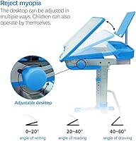 Vista 5 de Yinleader Juego de escritorio y silla para niños, altura ajustable, amplio cajón de almacenamiento, con escritorio inclinado ajustable, soporte