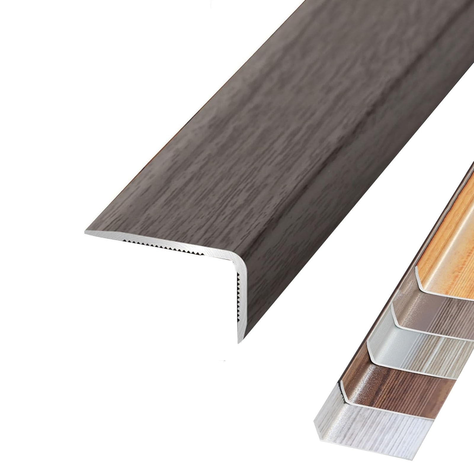 Aluminum Floor Transition Strip - Heavy Duty L-Shaped Stair Nosing Edge Trim, Non-Slip Step Edge Protector, Corner Guard Moldings for Tile, Wood, Laminate Floors(Grey Oak,L900xW20xH8mm)
