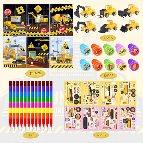 Sytuhete Construction Party Favors,Construction Coloring Books And Eight Color Crayons,Mini Construction Vehicles Stamps Diy Stickers For Kids thumb #1