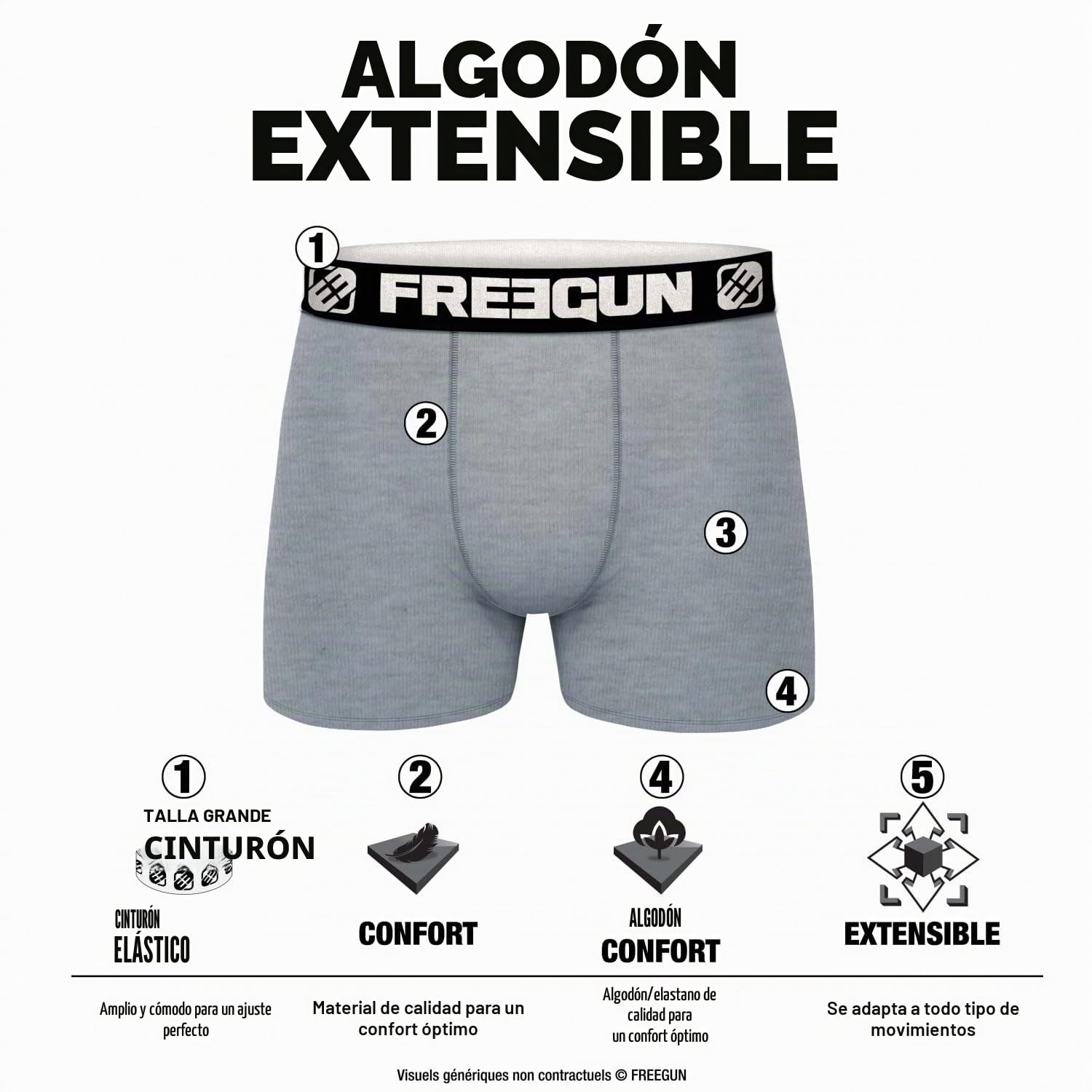 FREEGUN Calzoncillos Hombre Boxer Algodón, Ropa Interior Hombre, Ajuste Óptimo, Stretch (Lote de 6)