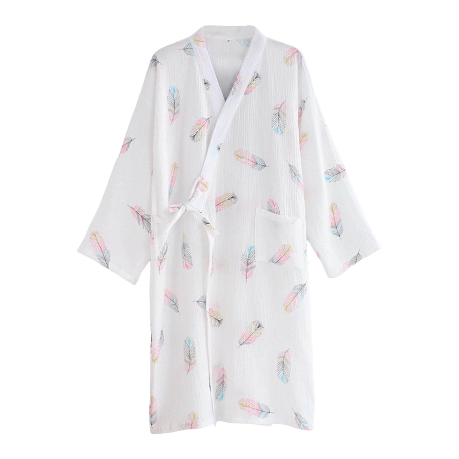 Gonweil Women's 100% Cotton Bathrobe, Sleepwear, Yukata, Pajamas, After Bathing, Loungewear, Japanese Style, Cute, Patterned, Nightgown, After Bath, Loungewear, Sleepwear, Gown, Kimono, Thin White#01 Large