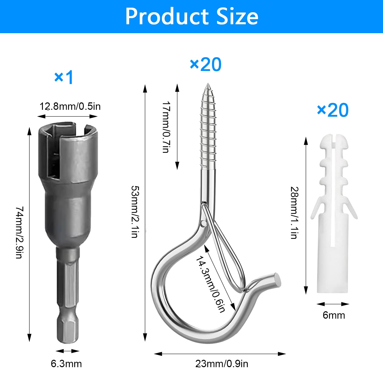 15 Ganci A Vite Zincati 80x4,2x24x20 Mm - HELPMATE, Fissaggio A Parete O Soffitto, Per Oggetti Decoro E Fai-da-te