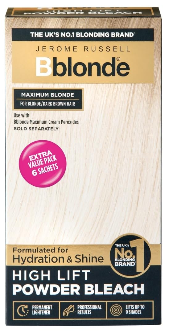Jerome Russell Bblonde High Lift Bleach Powder - Hair Bleach for Blonde to Dark Brown Hair Colour with Mineral Oils for Hair Care, Blonde Hair Dye Lifts 6-9 Shades, Pack of 6 Sachets inside (6 X 25g)