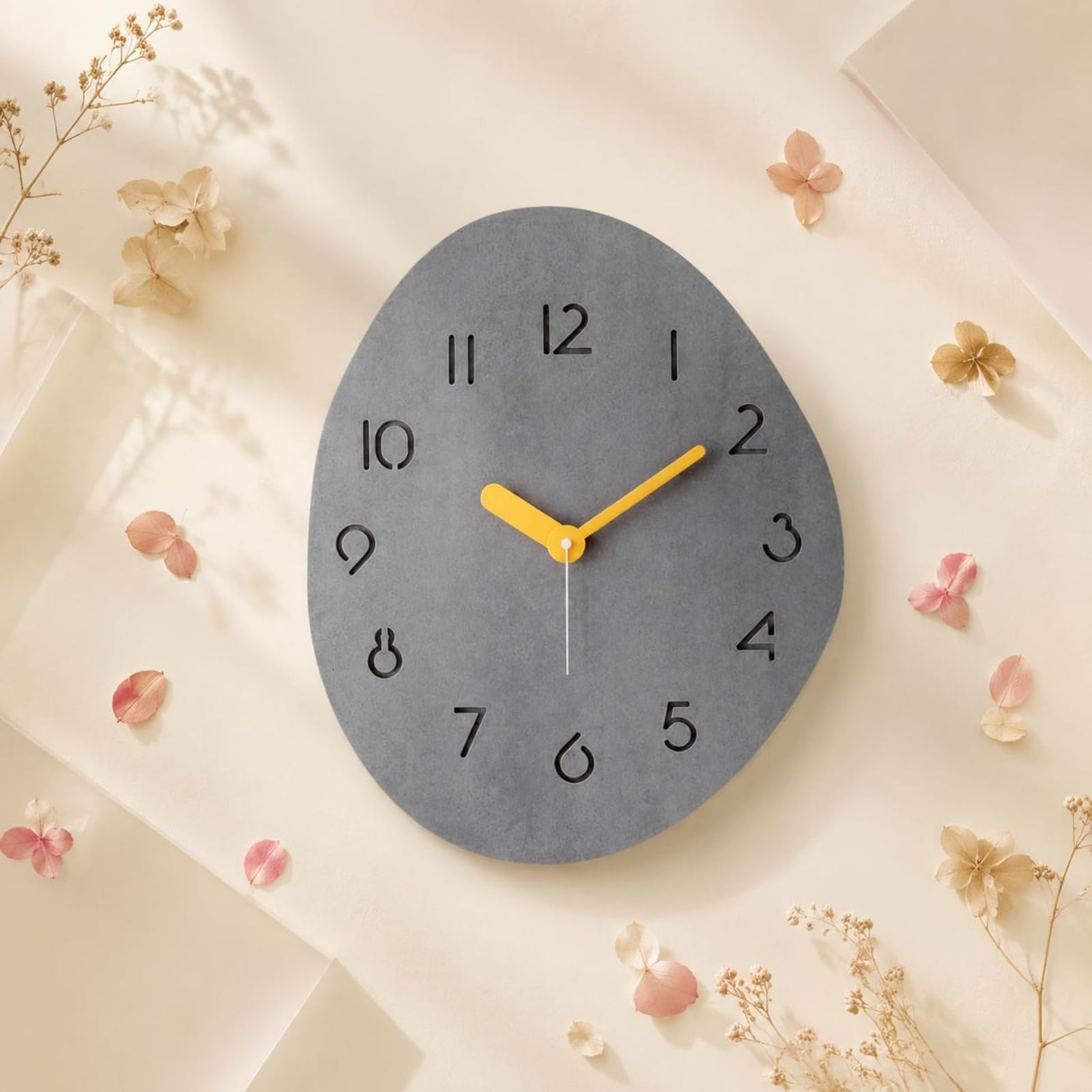 F Fityle Reloj de Pared Reloj Silencioso Reloj de Madera Reloj Decorativo con Movimiento Silencioso y Montaje con Gancho O, Gris Estrellado con Agujas Naranjas, 15 Pulgadas