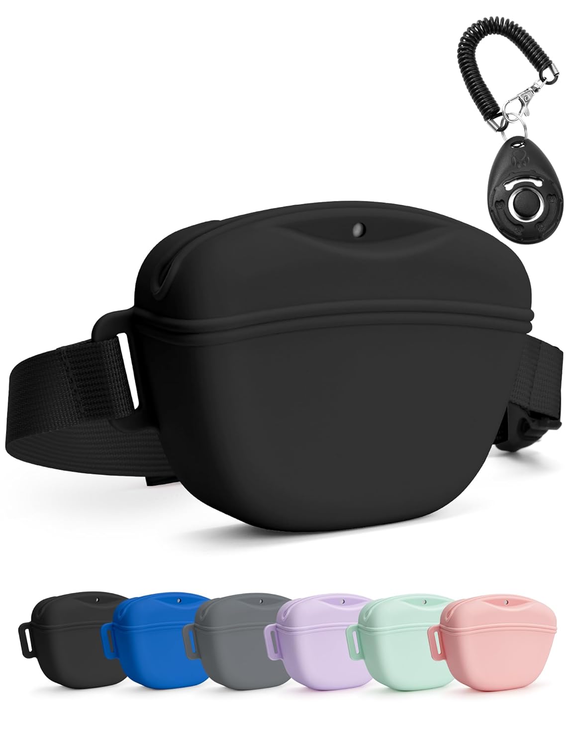 heouvo Dog Treat Pouch with Training Clicker, Upgrade Stronger Magnetic Closure to Avoid Spilling, 1.67 Cup Silicone Treat Bag Fanny Pack with Waist Belt for Pet Training...
