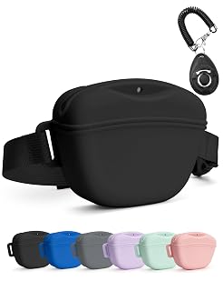 heouvo 1.67 Cup Magnetic Dog Treat Pouch with Training Clicker (Black) | Magnetic Closure, Silicone Bag with Waist Belt for Pet Training & Walking, Easy One-hand Treat Access - Amazon product rated Grade A
