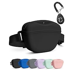 Dog Treat Pouch with Training Clicker, Upgrade Stronger Magnetic Closure to Avoid Spilling, 1.67 Cup Silicone Treat Bag Fanny Pack with Waist Belt for Pet Training Walking (Black)