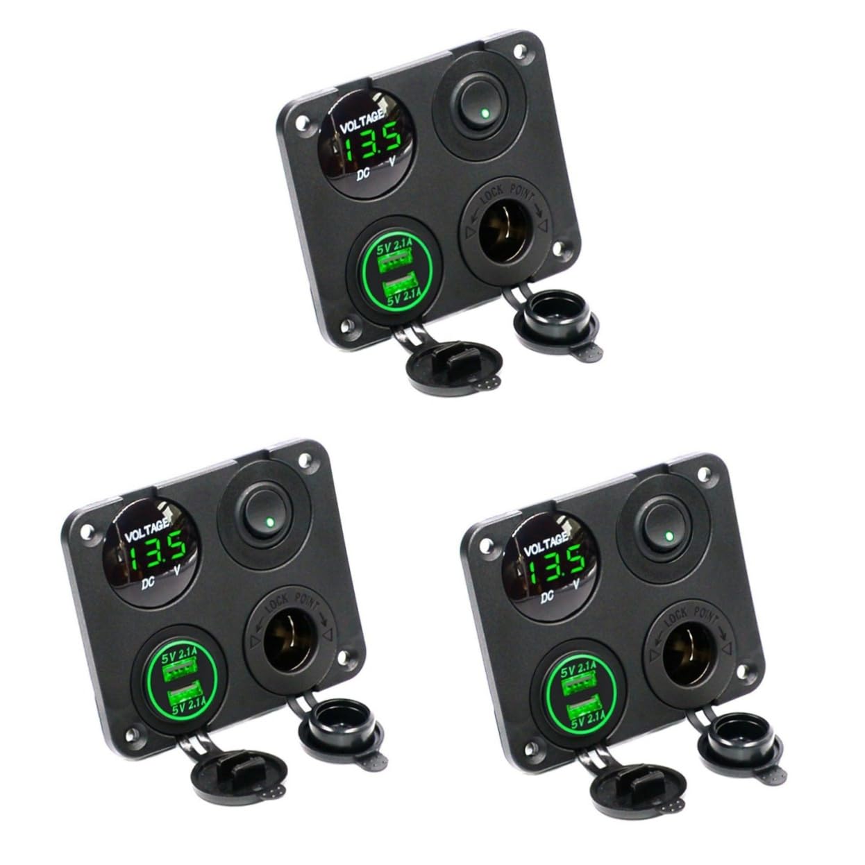 UPKOCH 3piezas Cargador Usb De Panel Voltímetro Digital y Doble Salida Interruptor Para Coche Barco y Vehículos De Luz Led Verde