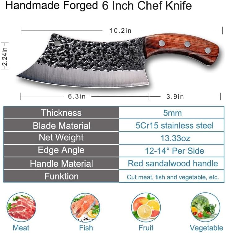 Meat Cleaver,Cleaver Knife Handmade Forged Kitchen Knife Stainless Steel Butcher Knife for Meat Fish Fruit Vegetables Slicing Cleaver with Cover (Color : Only Knife)