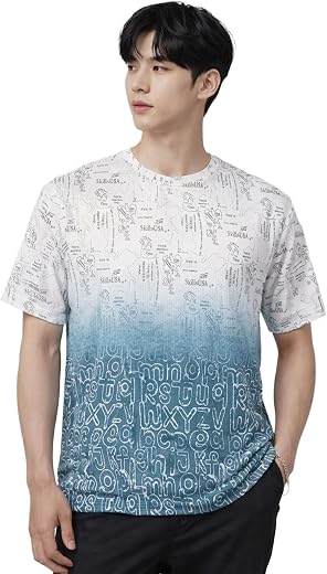 London Hills Men’s Cotton Printed Ombre Gradient T-Shirt | Loose Fit Casual Wear | Short Sleeve Crew Neck | Soft Breathabl...