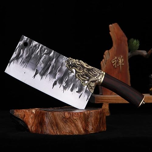 Miniatura 4 de Cuchilla de carne, cuchillo de chef chino Longquan de 8 pulgadas, hecho a mano, cuchillos de cocina de acero forjado para rebanar, cuchillo de