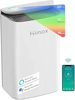 HIMOX 2023NEW HEPA 14 Air Purifier for Allergies Home Large Room 1560 Sqft, Smart WiFi PM2.5 Air Quality Monitor, Washable Filter Captures 99.99% of Particles, Smoke, Dust,Pet Dander .Powerful Motor
