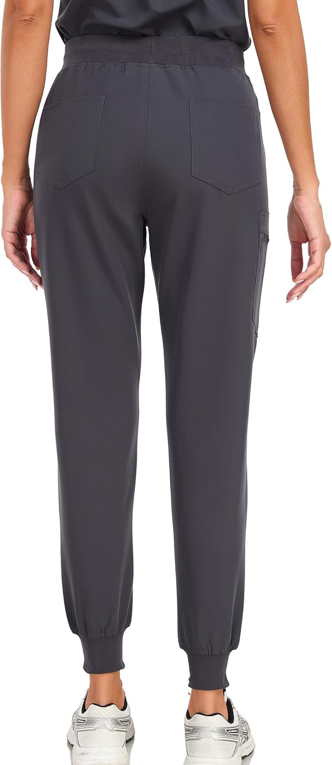Scrub Pants for Women Four Way Stretch Yoga Joggers High Rise Zipper Cargo Pants with 5 Pockets - Image 4