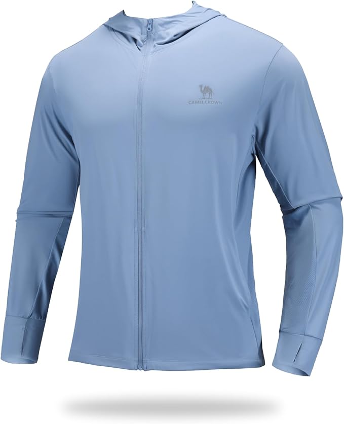 CAMEL CROWN Men&#39;s UPF 50+ Long Sleeve Full Zip Shirt Mens Sun Hoodie SPF Uv Light Jacket Sun Protection Shirts Rash Guard