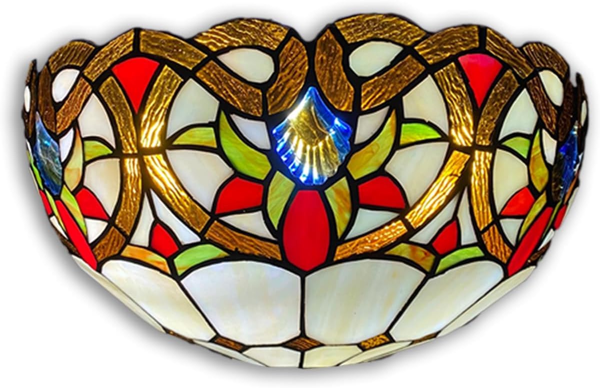 Auroh Multi Tiffany Wall Lamps 12 Inch Handcrafted Stained Glass Shades Stunning Quality Antique Design Light For Living Room Bedroom