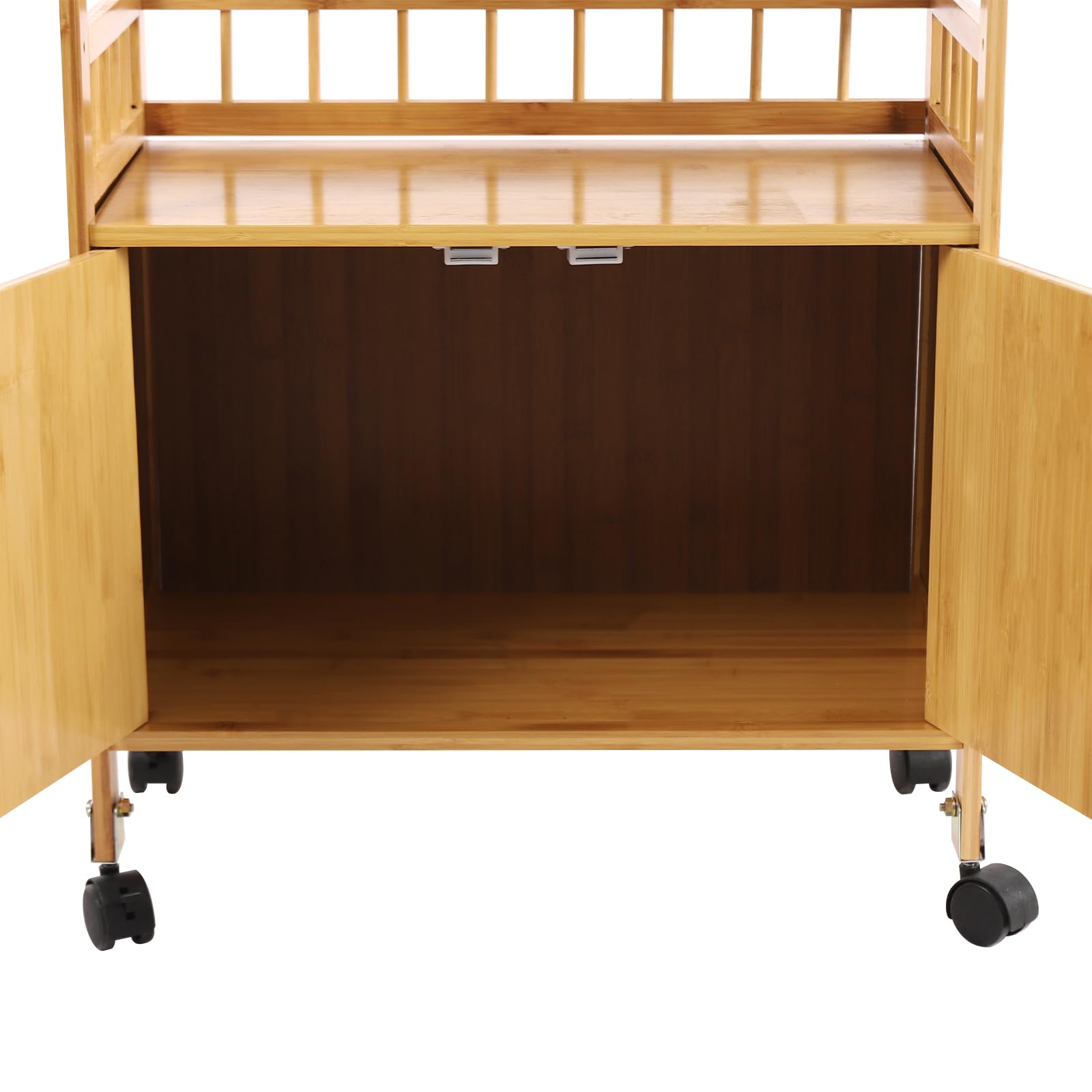 Carro de bambú con 4 ruedas, compartimento para armario, cesta, cajones, puerta de armario, carrito de cocina, carrito de servicio, carrito de baño, para almacenamiento, microondas, especias,