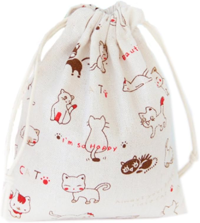 12 PCS Cute Cats Wedding Candy Cotton Gift Bag Pouch Sack Party Favors with Drawstring, Various Size, 14x16cm (5.5x6.3 Inches)
