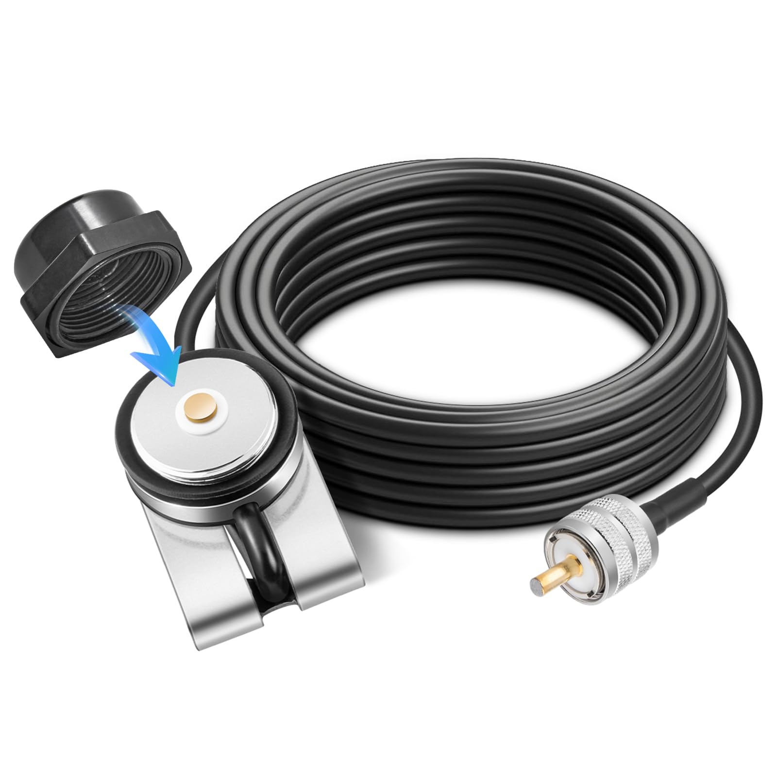 Anina Dual Band Antenna Lip Hatchback Mount Bracket NMO to PL259 Male RG58 Coax Cable, 16 ft UHF PL259 Male RG58 Pure Copper Coaxial Wire for Yaesu Vertex Kenwood Icom CB Mobile Radio w/NMO Rain Cap