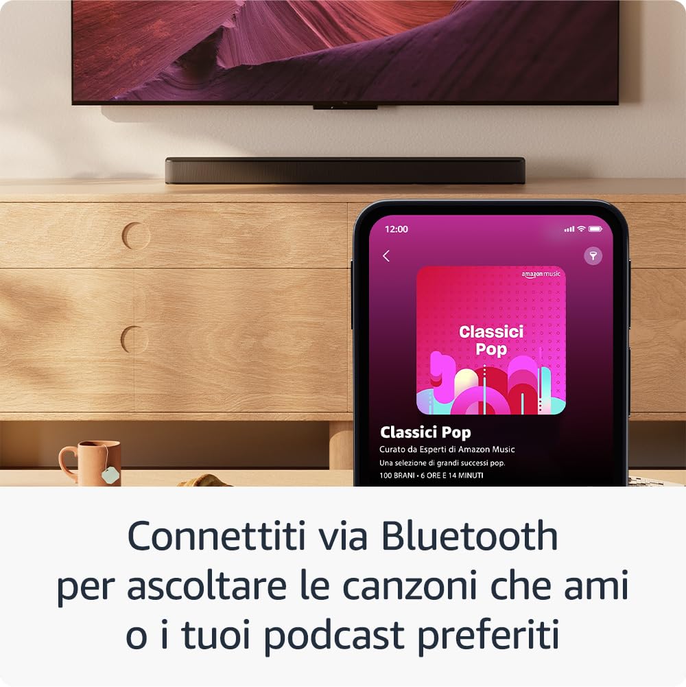 Ti presentiamo Fire TV Soundbar Plus di Amazon, 3.1 canali, design tutto-in-uno, Dolby Atmos, DTS:X, dialoghi nitidi