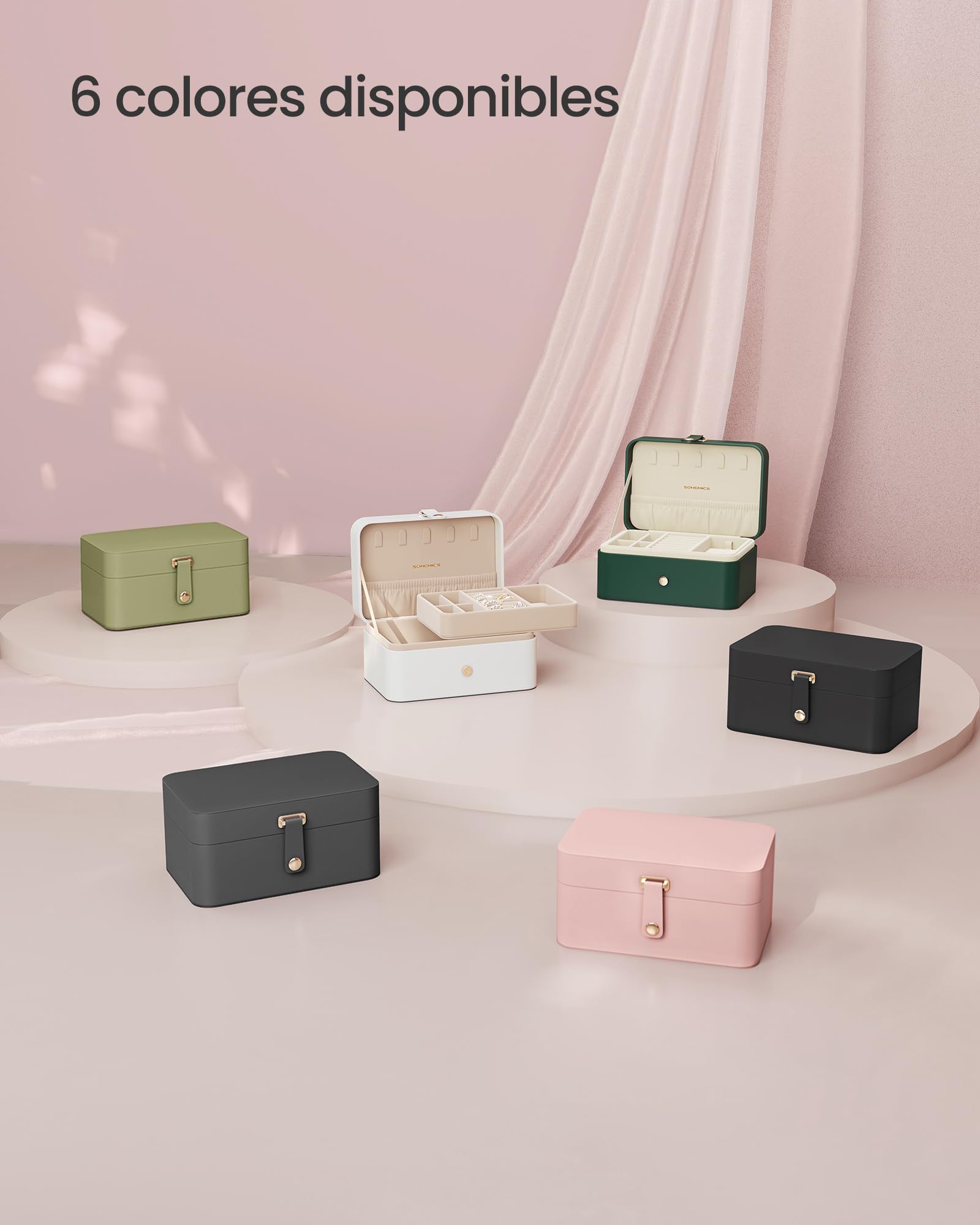 SONGMICS GISELLA Caja Joyero Viaje Pequeña 2 Niveles Portátil 11,6 x 16 x 7,5 cm Rosa Jalea