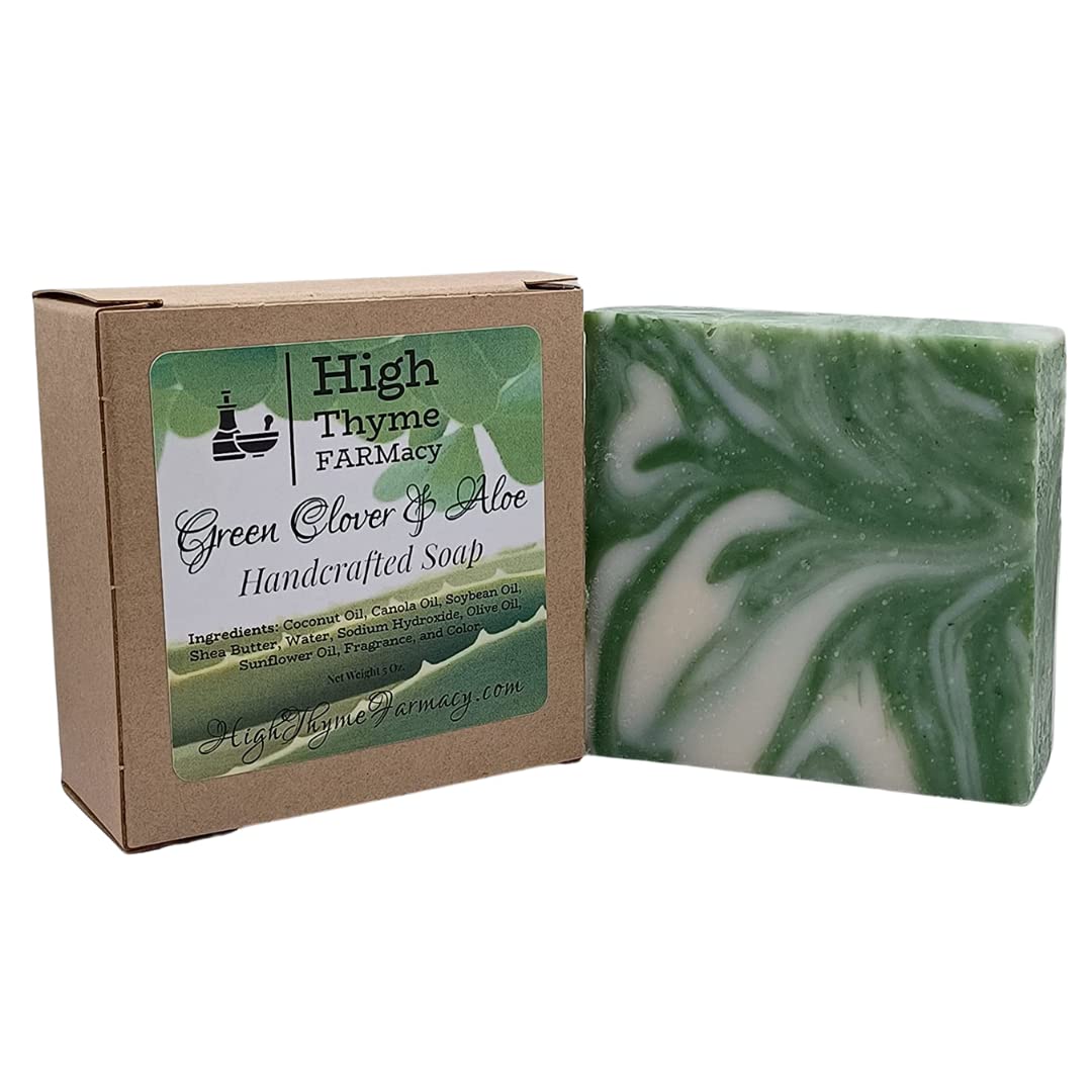 Green Clover & Aloe Handmade Soap - 5 Ounce Bar of Crisp, Clean Aloe Scented Lye Soap - Moisturizing Aloe Bath Soap - Cool, Fresh Body Soap