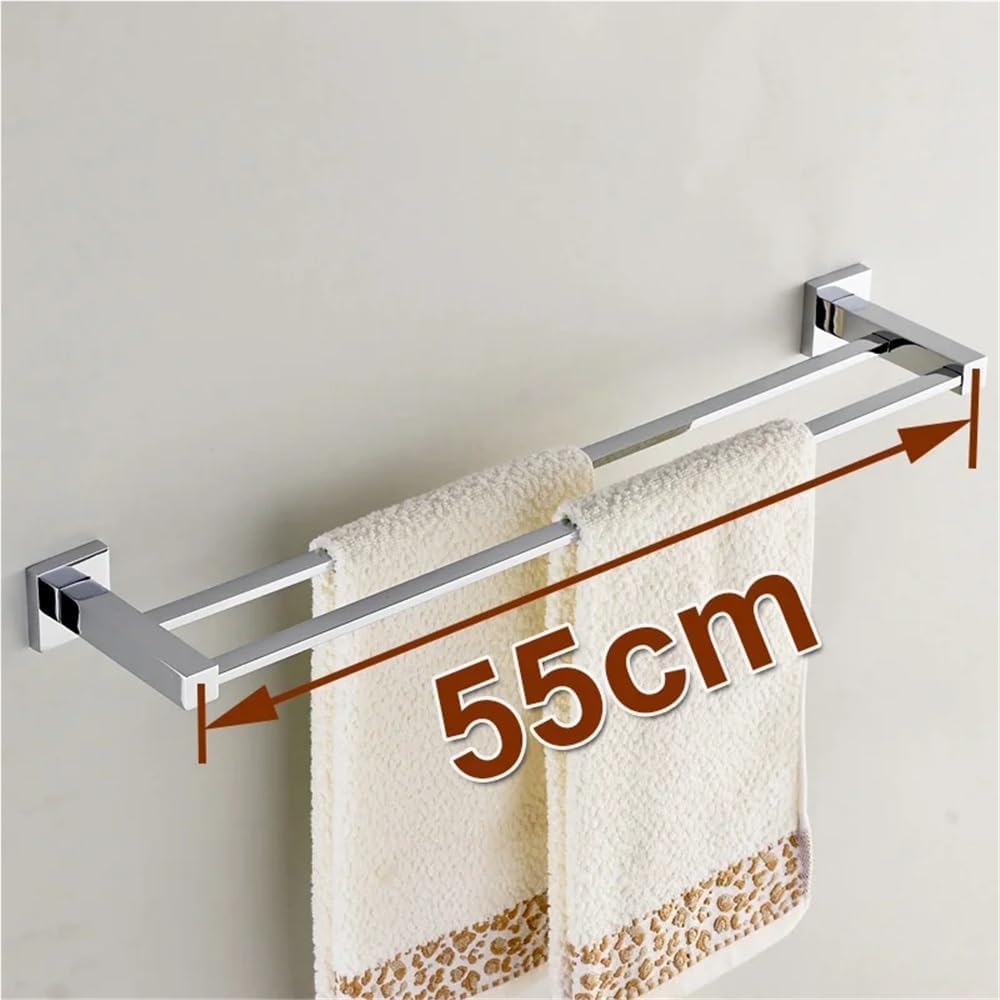 Stainless Steel Bathroom Hardware Set Chrome Polished Toothbrush Holder Paper Holder Towel Bar Bathroom Accessories Square Shape(55cm double bar)
