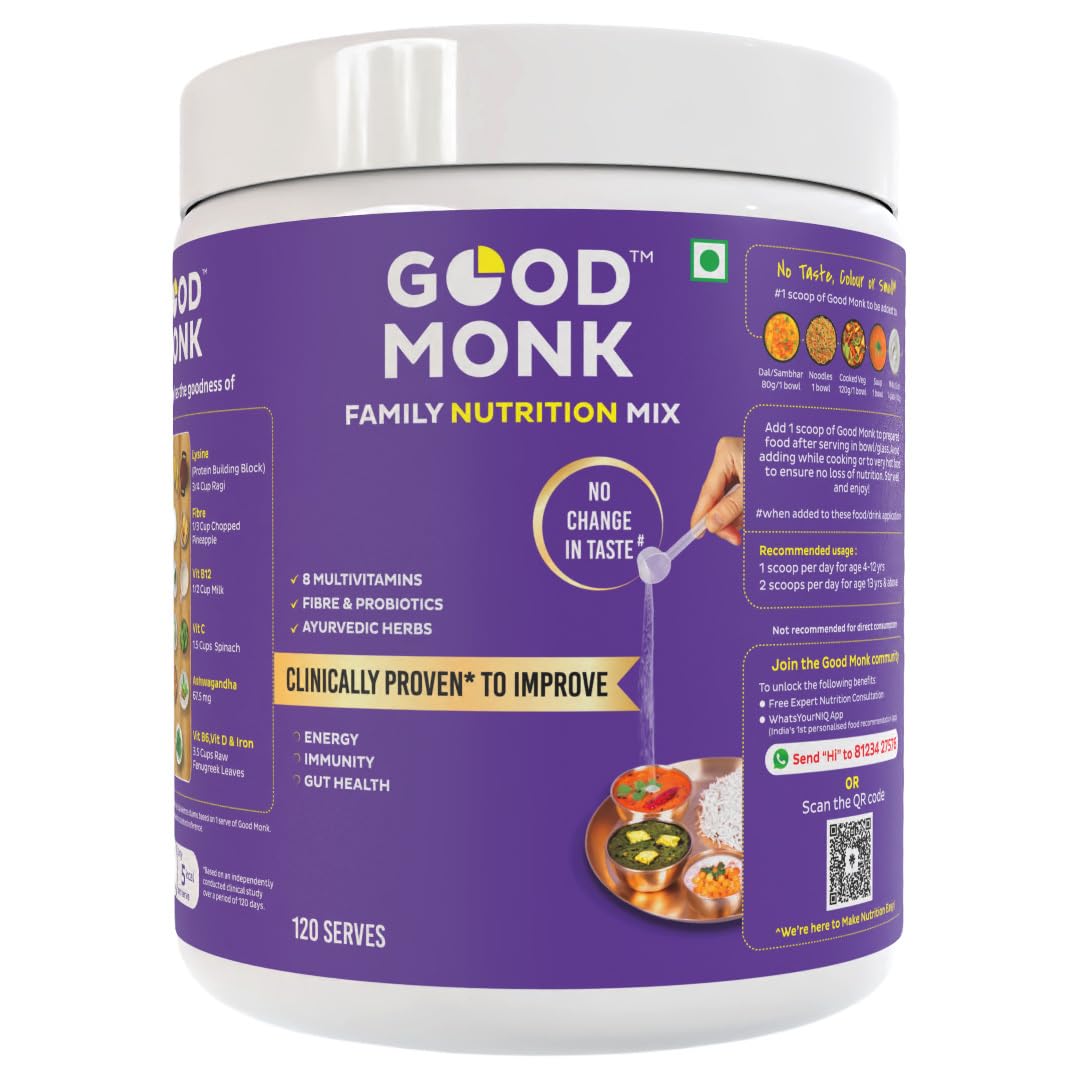 Clinically Proven Multivitamin Mix for Kids, Men & Women | For Energy, Immunity, Gut Health | With Probiotics, Fibre, Vit B12, C, D, Iron, Zinc | Add To Food - No Taste Change | 120 Serves