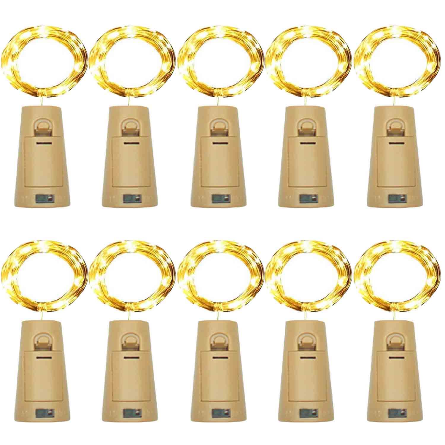 AuFiiy Wine Bottle Lights with Cork Christmas Lights 20 LED 10 Pack Fairy Lights Waterproof Battery Operated Cork String Lights for Jar Party Wedding Christmas Festival Bar Decoration
