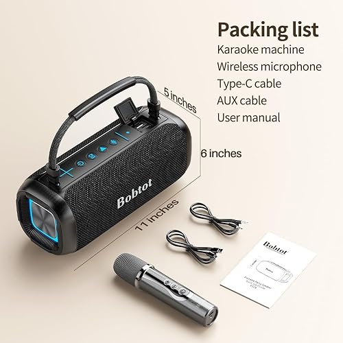 Miniatura 6 de Máquina de karaoke portátil, altavoz Bluetooth con micrófono, tres niveles de eco, modos interiores y exteriores, IPX6, BT 5.3, compatible con AUX,