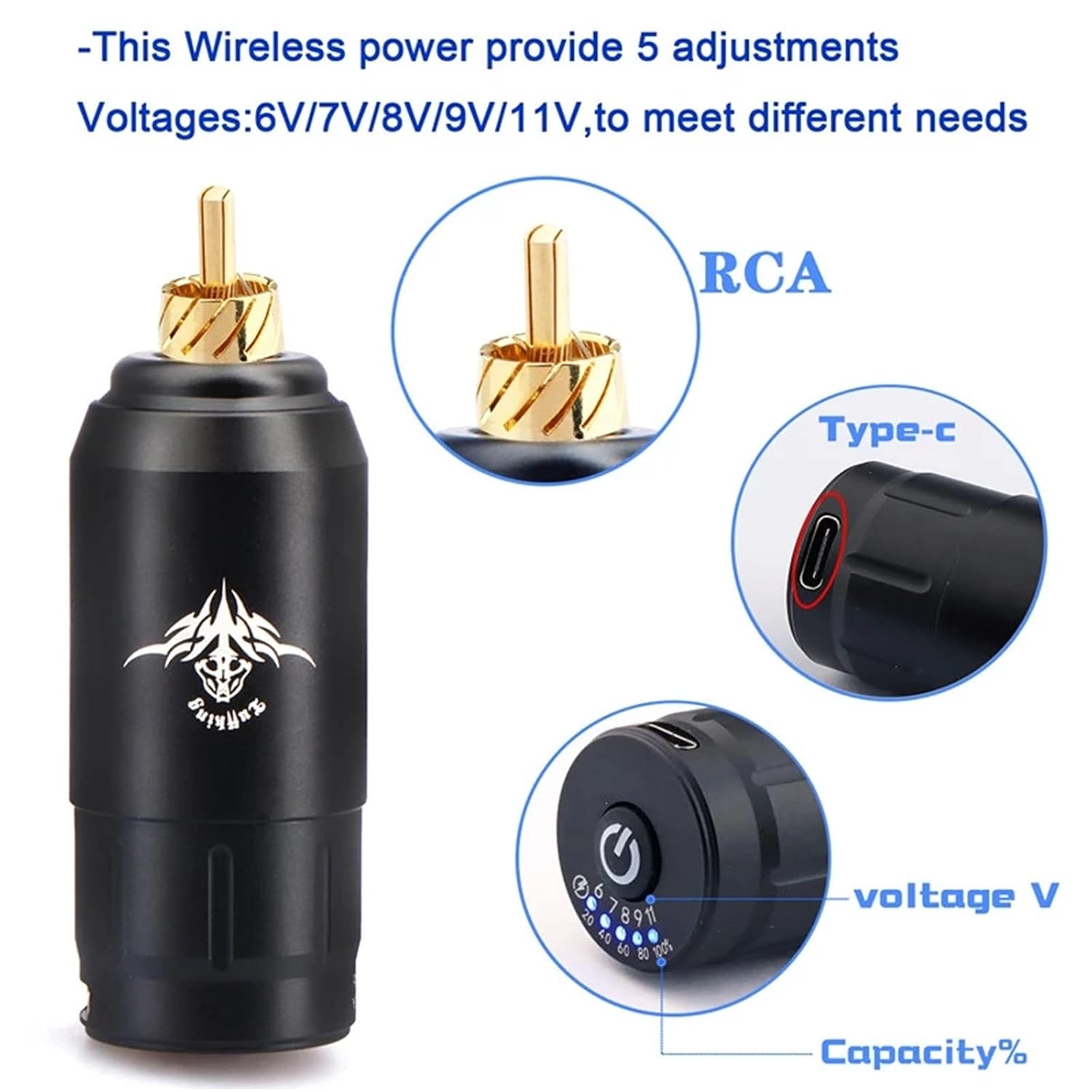 Tattoo Battery Cordless Rechargeable Mini Rocket Tattoo Battery Power RCA/DC Interface Battery Rotary Tattoo Machine Pen Battery 1300mAh,Black,DC