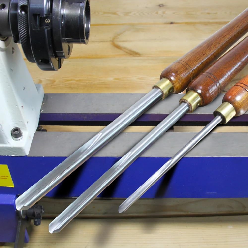 3 pièces HSS Bol Gouge Tour Ciseau Outil de Tournage à Bois, 1/4 Pouce 3/8 Pouce 1/2 Pouce Flûte en Forme de V Broche de Travail du Bois Ébauche Tournant Ciseaux Accessoires de Tour