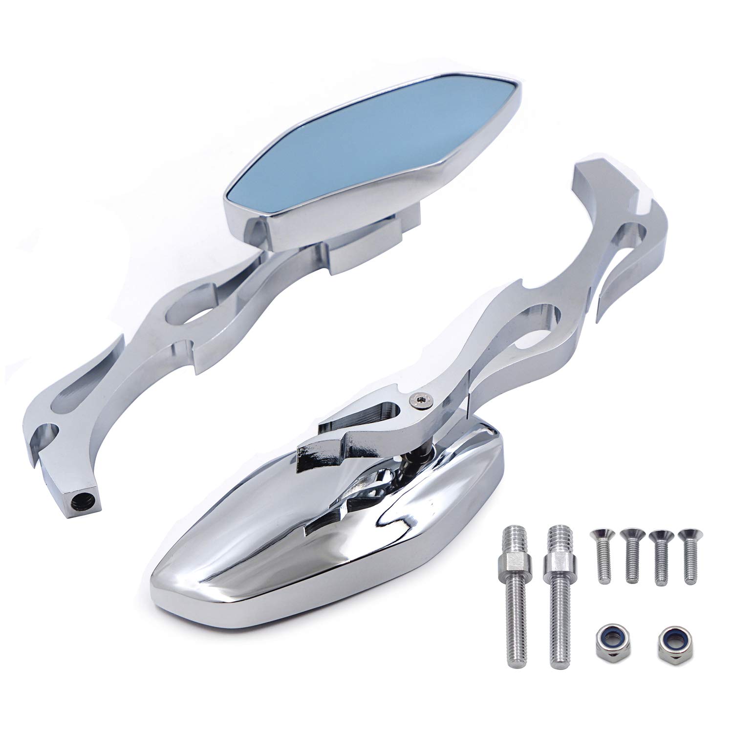 HongK- Motorcycle Chrome Racing Mirror Diamond Shape Flame Stem Compatible with HAll Most Japanese M