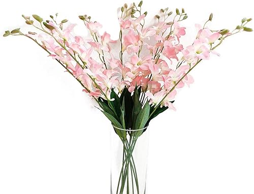10 flores artificiales de Dendrobium para mesa de cocina, hogar, jardín, fiesta, boda, decoración de aproximadamente 26 pulgadas de alto, color rosa