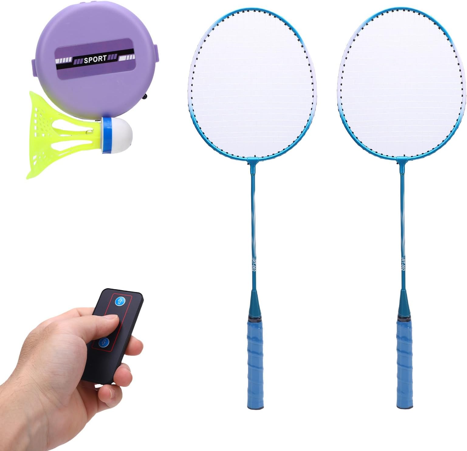 Keenso Badminton Set, Automatic Rebounded Training Tool with Luminous Shuttlecocks, Dual Rackets for Single Player Indoor Outdoor Fun