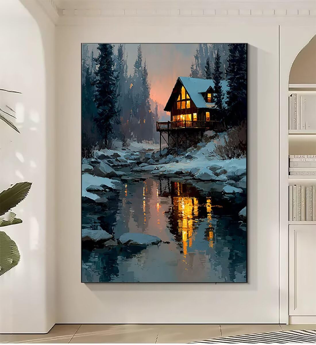 Natürliche Landschaft Kabine Malen Nach Zahlen Erwachsene, Paint by Numbers Adult Set, Heimwerk Malen Nach Zahlen Kinder Mit Rahmen, Pinsel und 36 Acrylfarbe Als für Deko Wohnzimmer 60 x 80 cm BJHDK47