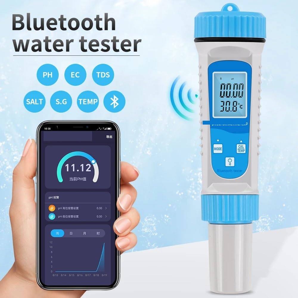 6 in 1 Water Quality Tester EC TDS Salt S.G Temperature PH Meter for Drinking Water Aquarium Pool Water Tester
