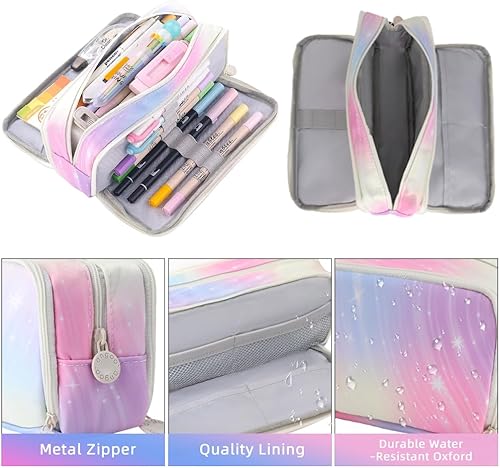 Miniatura 4 de iSuperb Estuche grande para lápices con 3 compartimentos, bolsa de lápices de gran capacidad para niños, adolescentes, niñas, niños, estudiantes,